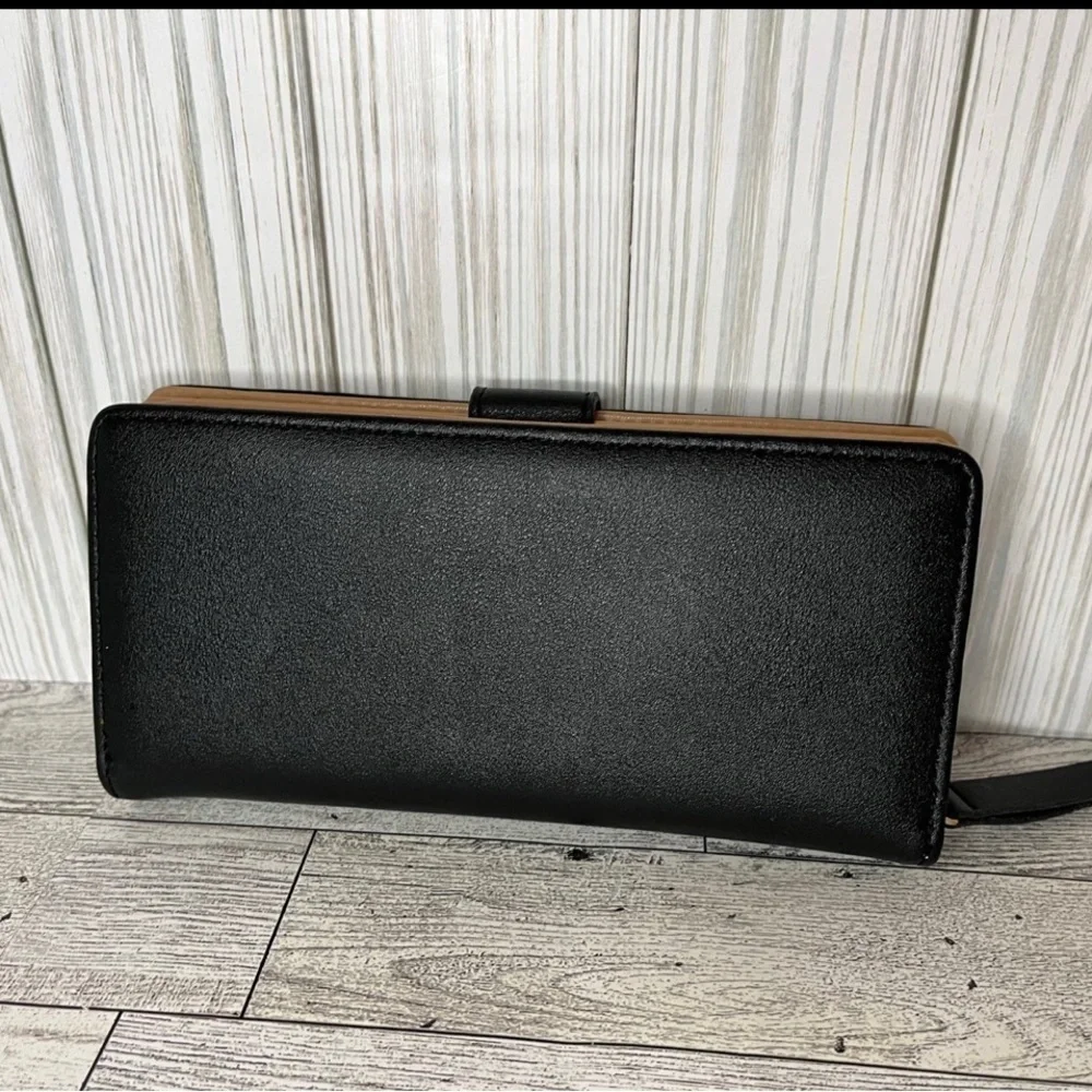 Black Long Wallet Golden Leaves Elegant Clutch NWT